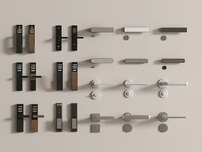 Various Modern Door Handles And Locks With Different Styles And Finishes 3d model