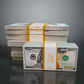 Stacks of 200 Dollar Bills Bundled with Yellow Tape on Gray Surface