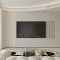 Modern Living Dining Room Interior With TV Wall Sofa And Decorative Round Rug