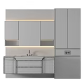 Modern Bathroom Vanity With Marble Countertop Wooden Cabinets And Mirror Lighting