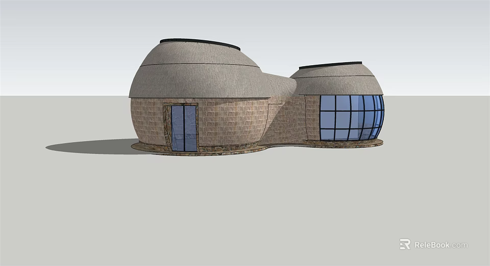 Unique Dome Shaped Connected Buildings Brick Structure With Blue Windows And Door 3d model 