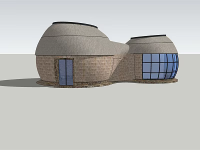 Unique Dome Shaped Connected Buildings Brick Structure With Blue Windows And Door 3d model