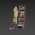 Modern Bathroom Accessories With Wooden Shelves Stacked Towels Decorative Plants And Stylish Storage