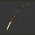 Household Fishing Rod With Brown Body White Handle Line And Yellow Ball