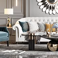 Elegant Modern Living Room Interior With Chandelier Decorative Mirror Sofa And Coffee Table