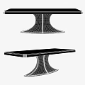Two Modern Design Tables With Black Tabletop And Metal Pedestal Base
