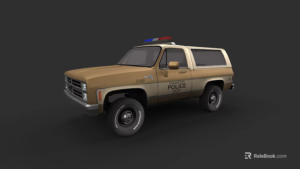 Vintage Brown Police SUV With Red Blue Lights And POLICE Lettering 3d model 