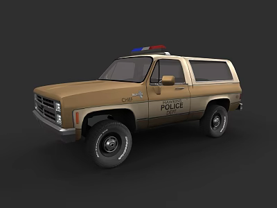 Vintage Brown Police SUV With Red Blue Lights And POLICE Lettering 3d model