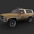 Vintage Brown Police SUV With Red Blue Lights And POLICE Lettering