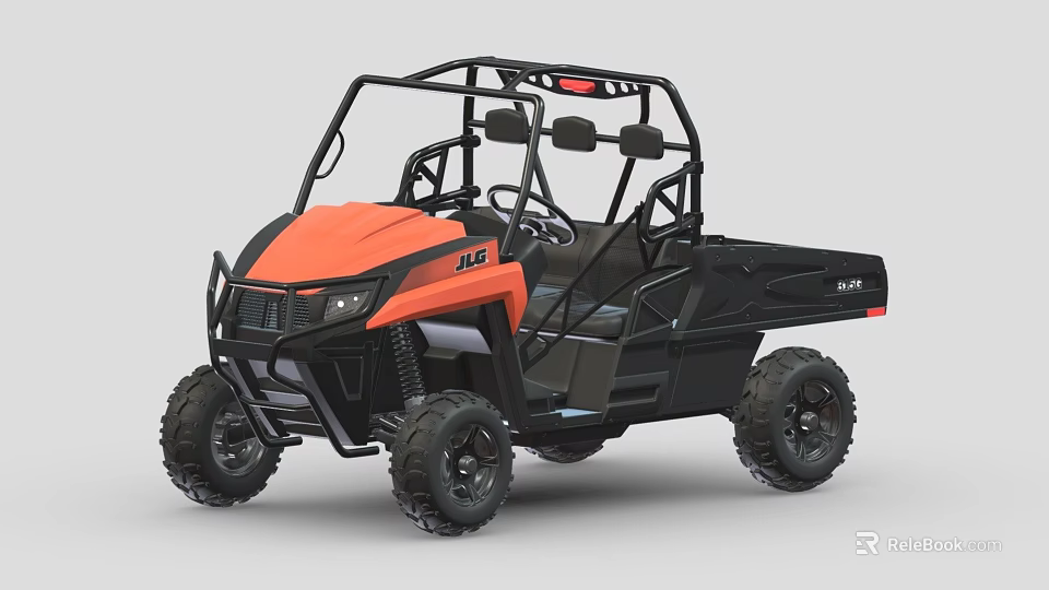 Orange And Black UTV Style Motorcycle With Open Cab Cargo Bed And Large Tires 3d model 