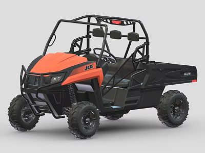 Orange And Black UTV Style Motorcycle With Open Cab Cargo Bed And Large Tires 3d model