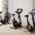 Modern Indoor Fitness Equipment Featuring Air Bike And Stationary Bikes With Digital Screens