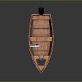 Traditional Wooden Boat With Black Outboard Motor And Interior Seats
