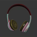 Modern Headphones with Black Headband and Red Black Ear Cups on Black Reflective Surface