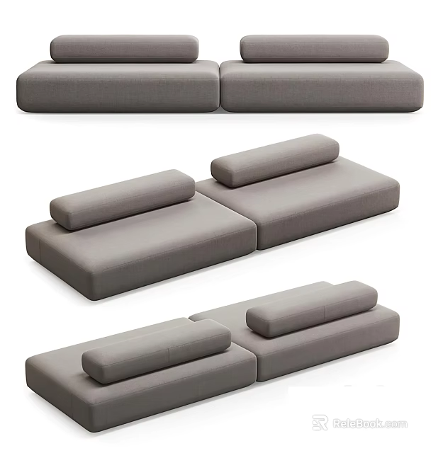 Gray Modular Two Seater Sofa With Comfortable Cushions And Modern Design 3d model