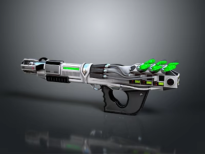 Futuristic Sci Fi Weapon With Silver Black Design And Green Glowing Parts 3d model