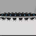Technology Exhibition Hall Interactive Conference Table With Digital Tablets And Modern Seating