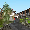 Ancient Architecture Entrance With Red Brick Wall Archway Red Lanterns Stone Path And Green Plants