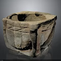 Ancient Square Shaped Stone Basin With Weathered Texture And Decorative Handles 3d model