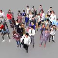Crowd of People in Diverse Outfits and Various Poses on Gray Background 3d model