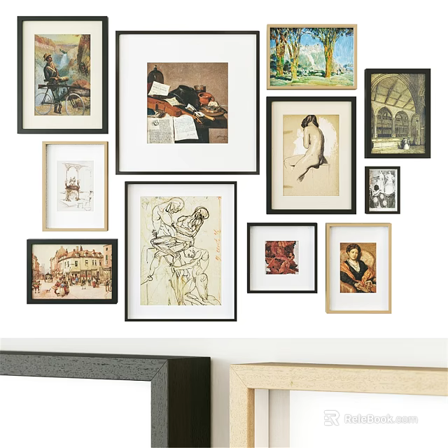 Multiple Art Frames In Different Styles And Sizes For Wall Gallery Decor 3d model 
