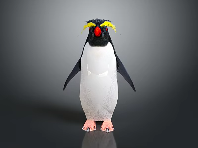 Cute Penguin Character With Yellow Eyebrows Red Beak And Pink Feet 3d model