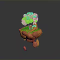 Floating Rocky Island Scenery With Lush Green Tree Grass And Small Rocks