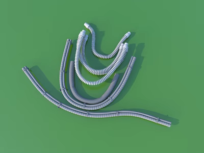 Coiled Silver Pipes Arranged On Green Background With Curved Design 3d model