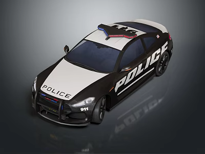 Functional Black And White Police Car With Emergency Lights And Police Branding 3d model