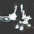 Modern Office Desk With Red White Robot And Mechanical Arm Legs