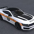 Functional Modern Police Car With White Body Black Stripes Red Blue Lights And Sporty Design