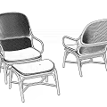 Stylish Wicker Armchairs With Wooden Frame Gray Cushions And Matching Ottoman