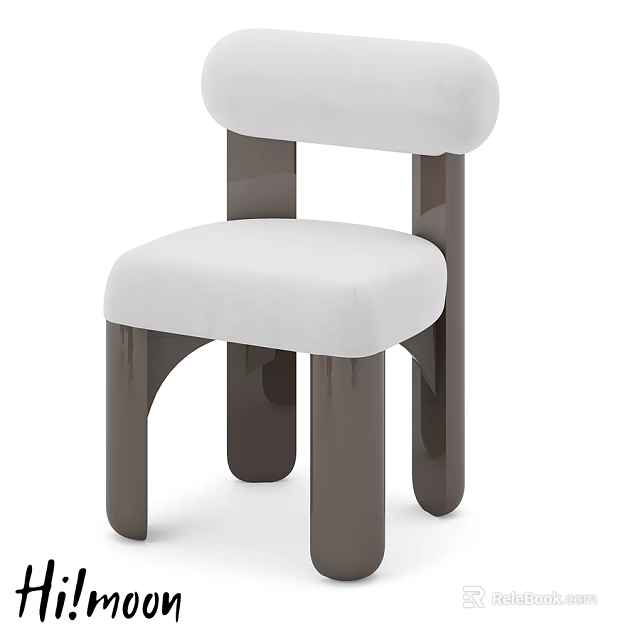 Modern Single Chair With White Upholstered Seat Backrest And Dark Curved Legs 3d model 