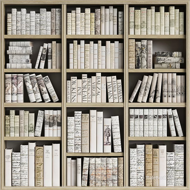Well Organized Bookcase With Multiple Shelves And Various Books For Home Library 3d model 