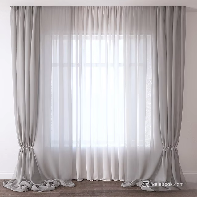 Modern Elegant Window Curtains With Sheer Fabric And Soft Light Filtering 3d model 