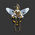 Bee Themed Anthropomorphic Game Movie Character 3D Model With Blue Wings And Striped Costume