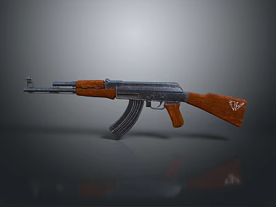 Classic Assault Rifle Weapon With Wooden Stock Grip And Metal Barrel Magazine 3d model