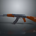Classic Assault Rifle Weapon With Wooden Stock Grip And Metal Barrel Magazine