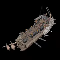 Elaborate Water Vessel Design Featuring Multiple Decks Mechanical Arms And Round Propellers 3d model
