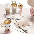 Elegant Modern Pink Gold Desk Chair Set with White Tabletop and Storage for Home Office