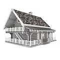 Log Cabin Exterior Design With Wooden Shingle Roof Porch And White Railing