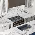 Elegant Modern Kitchen With Navy Blue Cabinets And Marble Countertops