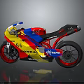 Honda Racing Motorcycle With Red Yellow Blue Body Black Seat 84 KOMATSU X-TREME Logos