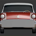 Vintage Red Classic Car With White Roof And Chrome Accents On Black Surface