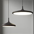 Two Brown Circular Pendant Lights With White Light Against Grey Background 3d model