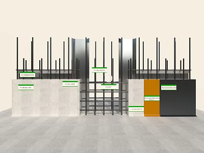 Structural Building Components Featuring Concrete Bases Metal Columns And Colored Panels 3d model