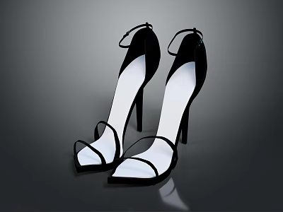 Stylish Black Open Toe High Heels With Strappy Design And Stiletto Heel 3d model