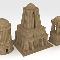Classical Stone Tower Main Structure With Two Smaller Domed Towers And Columned Details 3d model