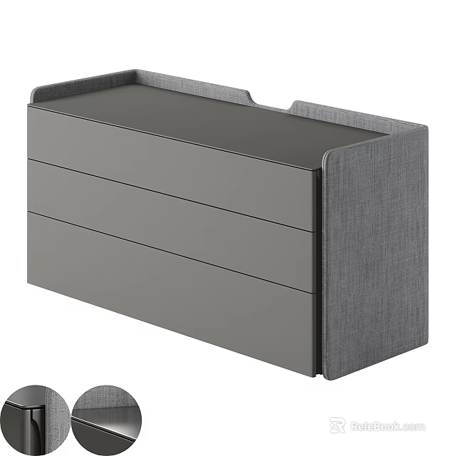 Modern Gray Storage Nightstand With Three Drawers Fabric Sides And Flat Top 3d model 