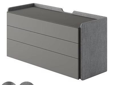 Modern Gray Storage Nightstand With Three Drawers Fabric Sides And Flat Top 3d model